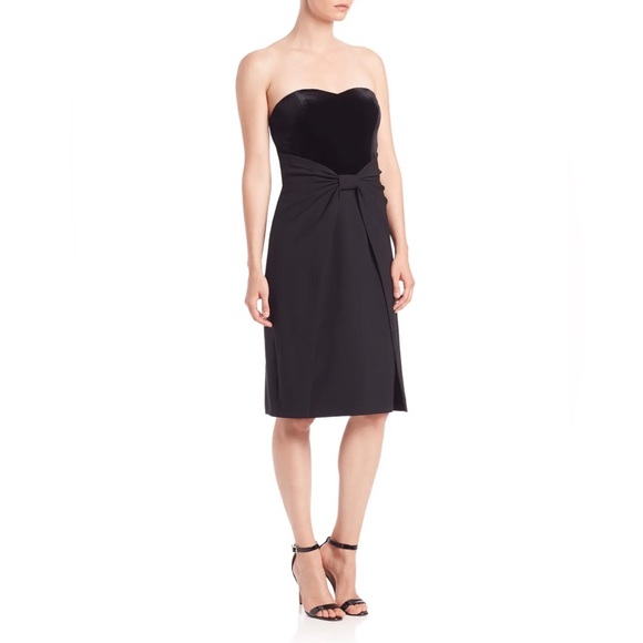NWT AIDAN MATTOX Strapless Velvet / Crepe Bow Dress LBD Little Black Dress 0 - Picture 9 of 9